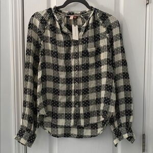 Anthropologie Pilcro  Black and White‎ Cuffed Sleeve Blouse